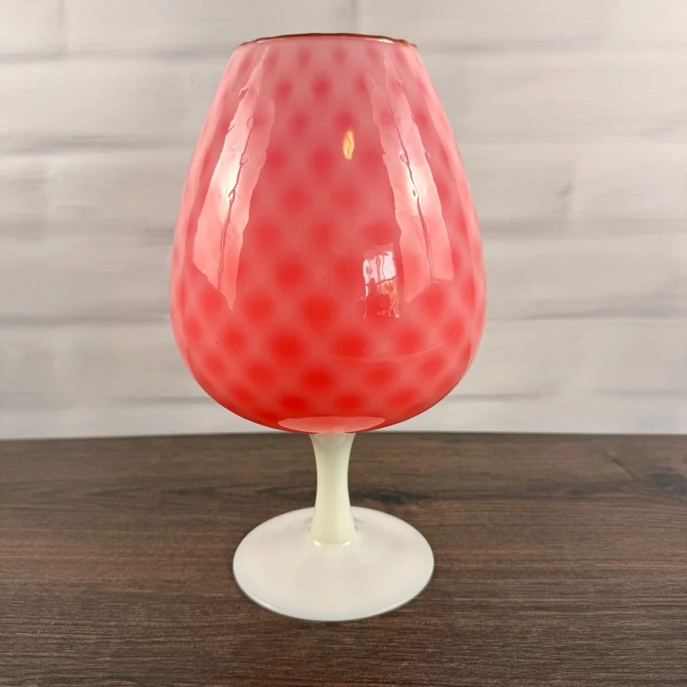 Empoli Pink Cased Glass Goblet Chalice White Stem Italian MCM